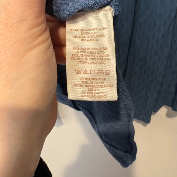 Free People Women's Blue Blouse Boho Flowy Hippie Size XS Button Front - Picture 6 of 6